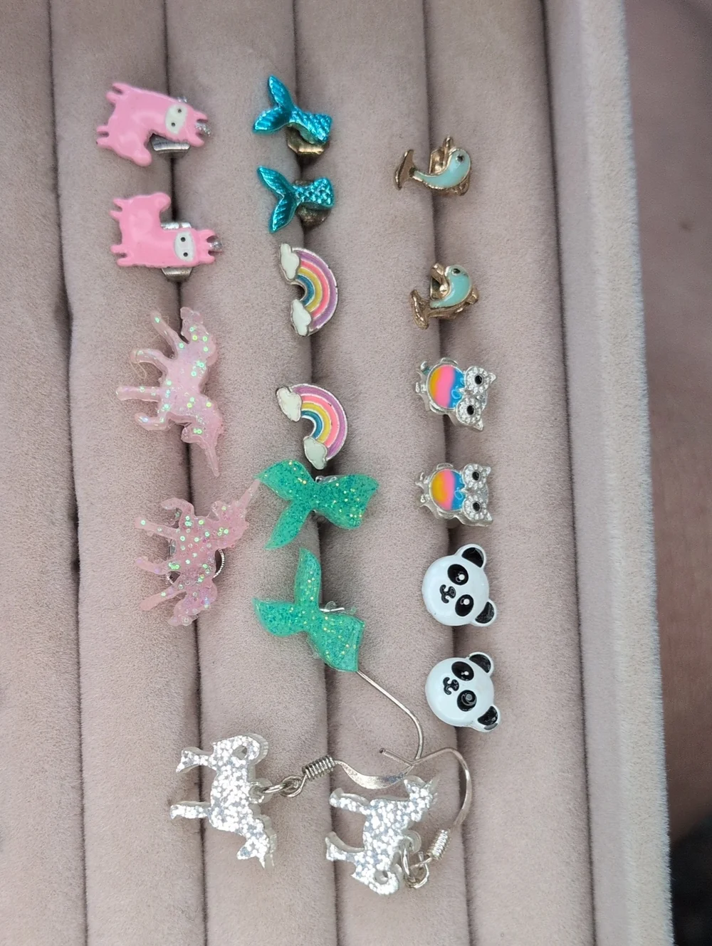 Earring Lot 9 Pair Set Unicorn Rainbow Panda Llama Owl Mermaid Glitter Stud Pack